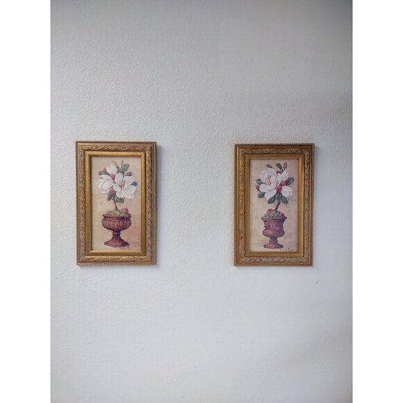 Vintage Home Interiors Barbara Mock Magnolia Floral Topiary Gold Framed Wall Art - Picture 16 of 17
